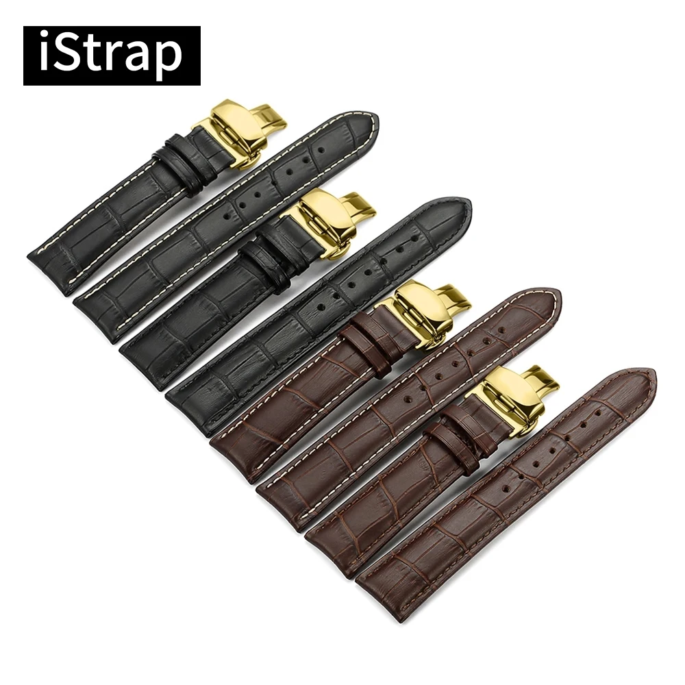 Ремешок iStrap 18 мм 19 20 21 22 24 ремешок из натуральной кожи с золотой Бабочкой Пряжка