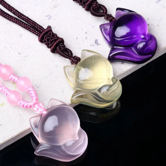 

Donghai festival high wholesale supply pink crystal crystal amethyst cute fox small pendant necklace accessories