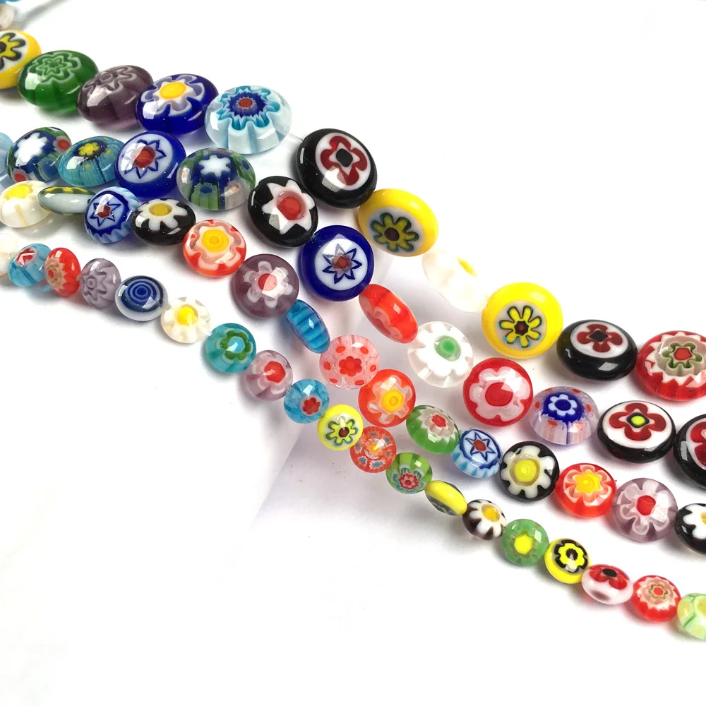 

6 8 10 12mm Flower Patterns Lampwork Glass Beads String Spacer Beads Oblate Shape For Jewelry Making Bracelet Necklace Crafts
