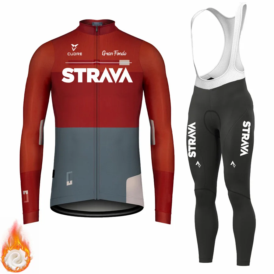 

Autumn and Winter Unisex Red Cycling Clothes Suit Long Sleeve Fleece Padded Bicycle Sportswear cycling jersey
