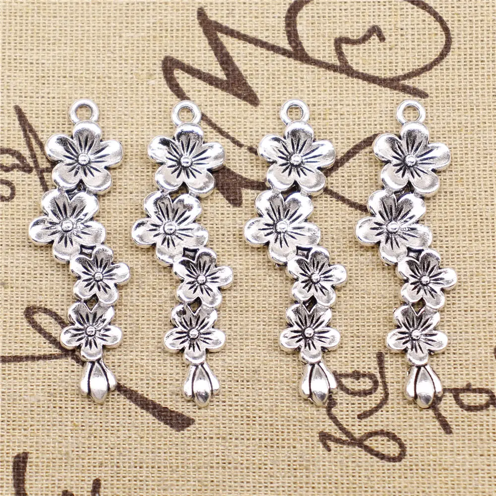 

Charm For Making Jewelry Pendants Antique Silver Color Flower Branch 56mm 5pcs