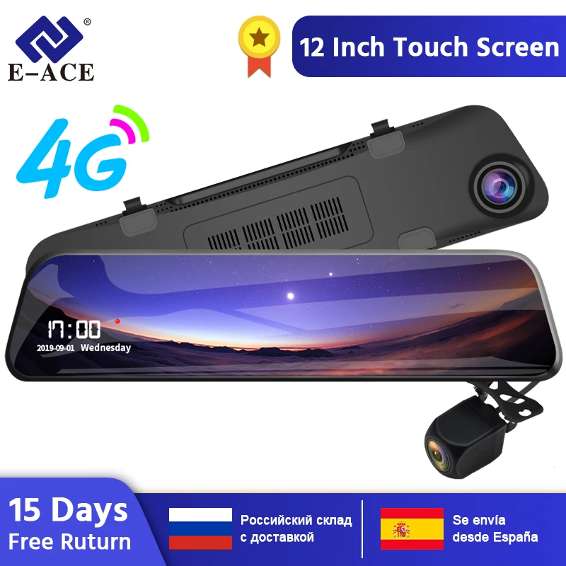 E-ACE, 12 дюймов, Автомобильный видеорегистратор, зеркало, видео рекордер, видеорегистратор, авто регистратор, 4G, Android 8,1, gps навигация, видеорегистратор, автомобильная камера