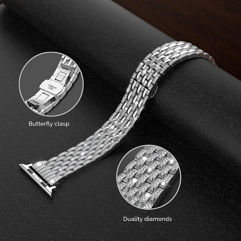 Браслет из нержавеющей стали со стразами, ремешок для Apple Watch Band 38 мм 42 мм 40 мм 44 мм для iwatch series 5/4/3/2/1