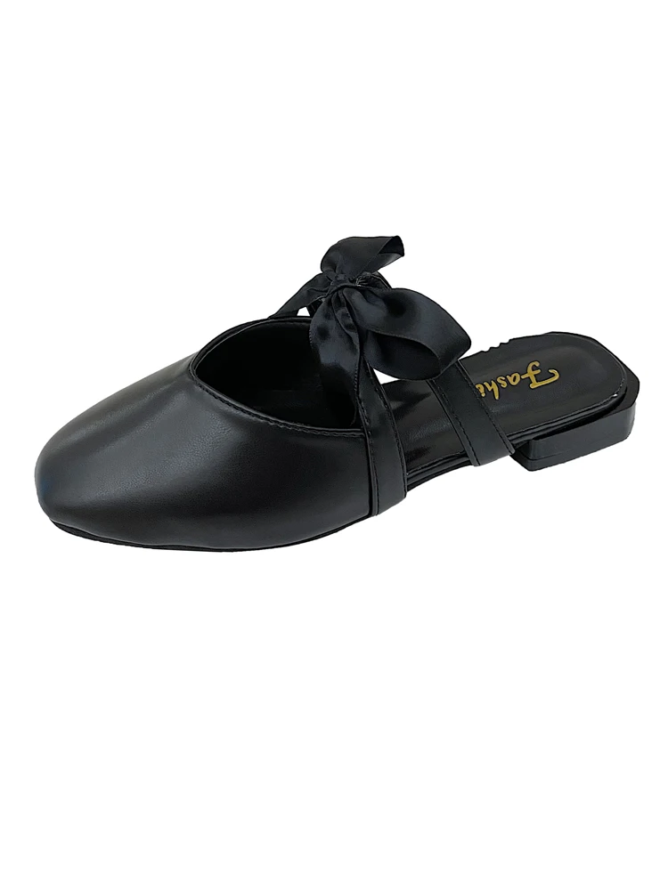 

Butterfly-Knot Cover Toe Shoes Ladies' Slippers Luxury Slides Slipers Women Low PU Designer Flat 2021 Square Butterfly-knot Rubb