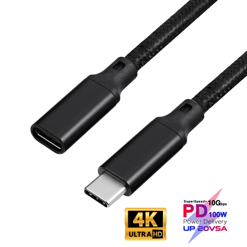 

100W PD 5A USB3.1 Type-C Braided Extension Cable 4K 60Hz 10Gbps USB-C Gen2 Extender Cord For Nintendo Oculus Quest VR Link 1 2