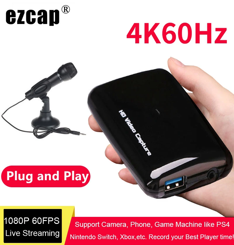 4K HD Карта видеозахвата USB 3,0 игра ТВ программы запись коробка рекордер поддержка микрофона в микрофоне 1080P 60fps ПК прямая трансляция
