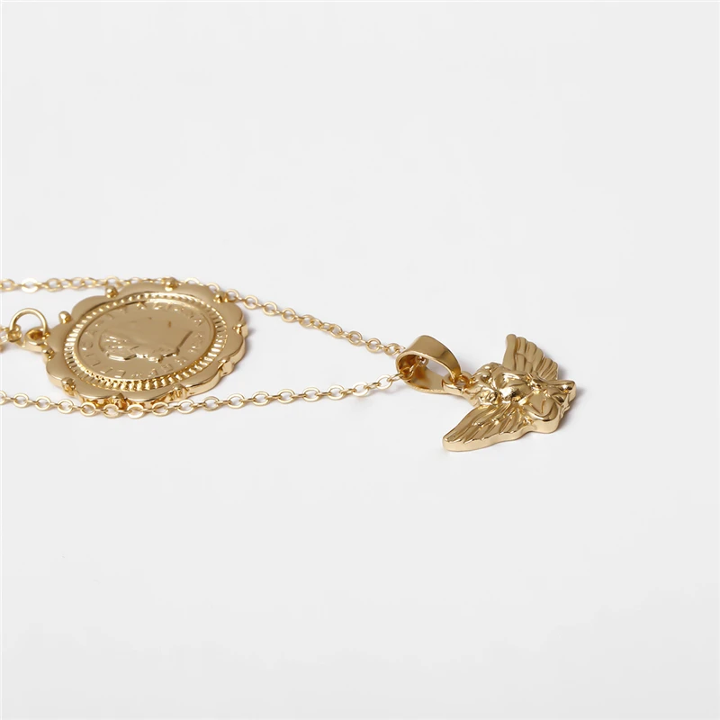 

Luokey Women Fashion Baby Angel Necklace Vintage Round Coin Portrait Choker Necklace Long Chain Korean Style Trendy Jewelry 2020