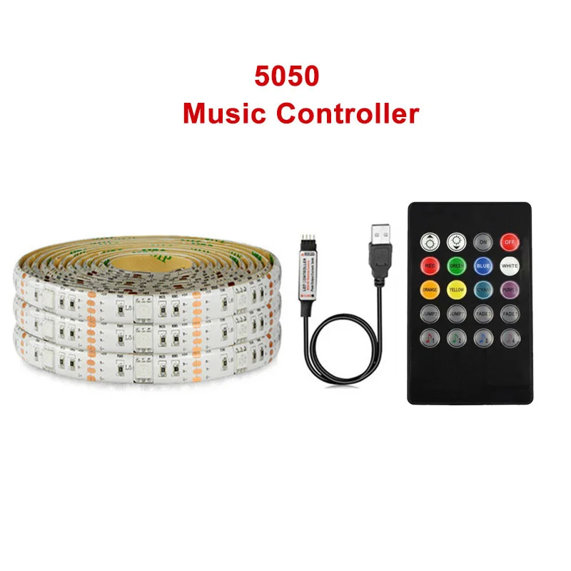 Music Controller Set 5 В USB Светодиодная лента 5050 RGB сменный светодиодный ТВ фоновый светильник ing 50 см 1 м 2 м 3M 4M 5 м DIY гибкий светодиодный светильник с Bluetooth пультом дистанционного управления - Испускаемый цвет: Music Controller Set