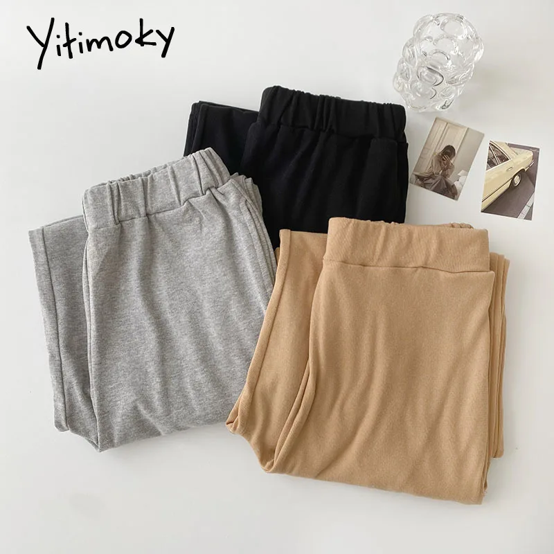 Женские спортивные штаны Yitimoky однотонные черные широкие брюки с высокой