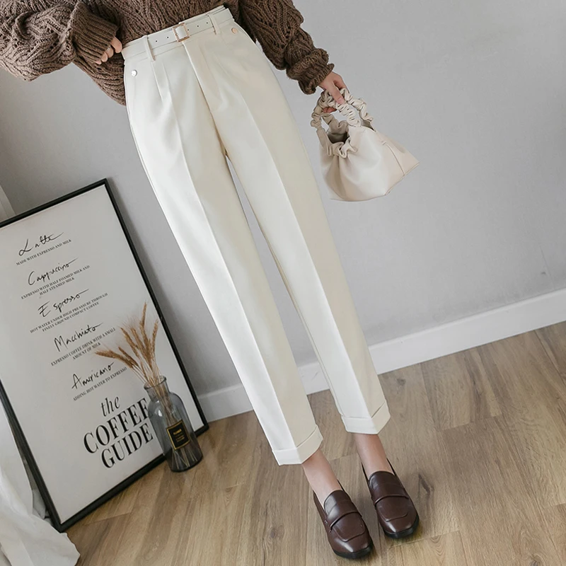 Женские утепленные шерстяные брюки с высокой талией зимние модные повседневные