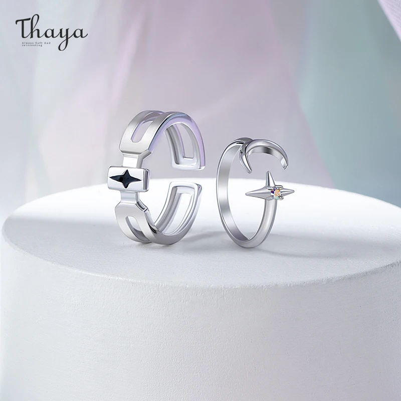 

Thaya Moon Stars Design Fashion Women Rings 925 Silver Purple Crystal Openning Unique Ring For Couples Romantic Engagement Gift