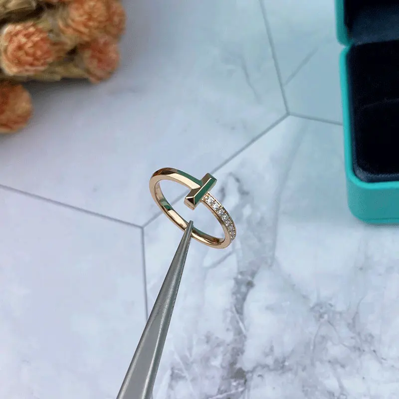 

Luxury Jewelry 1:1 LOGO High Quality TIF Rose Gold Color Classic Shining Ring Fashion Brand Fashion Jewelry Women Ring