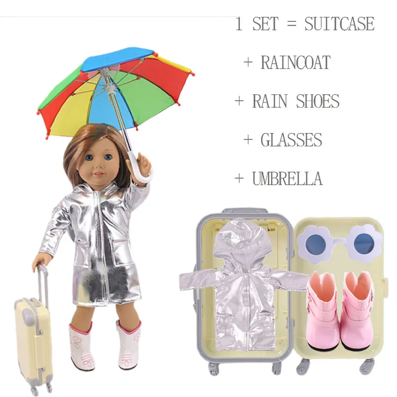 Плащ дождя сапоги Зонт очки багажник комплект подходит 18 дюймов American &amp 43 см для