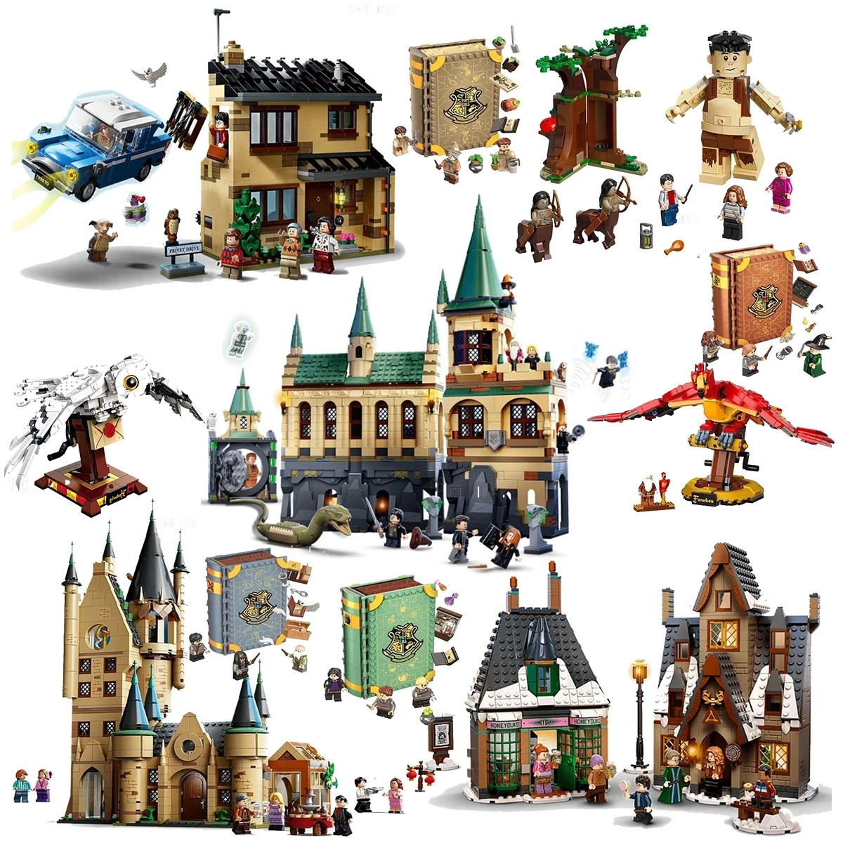 

1176Pcs/Set Harris Forbidden Forest Umbridge's Encounter Tower 4 Privet Drive Attack on The Burrow Hedwig Building Blocks Toys