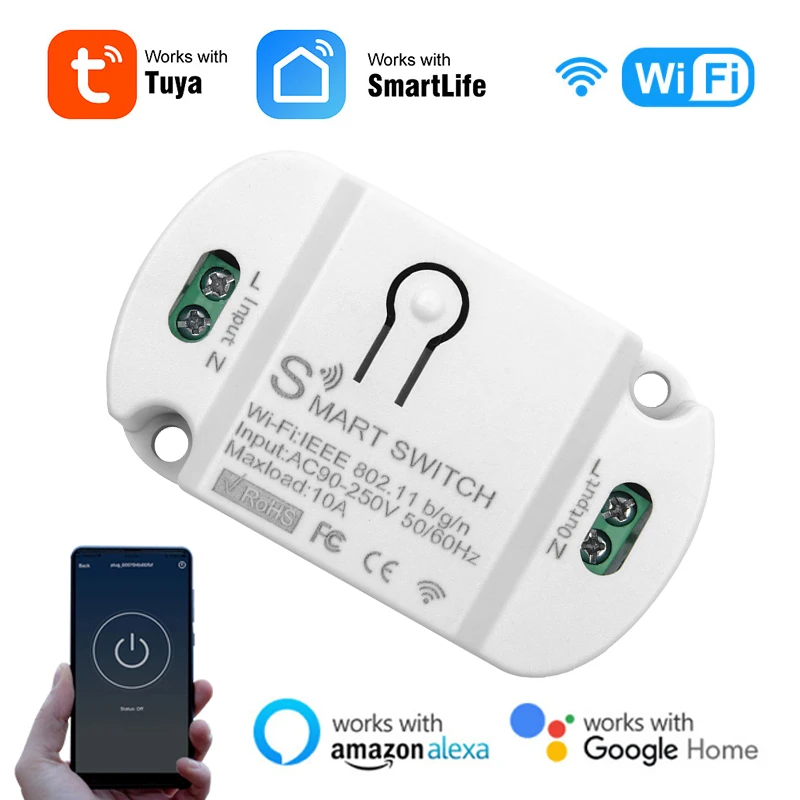 

10A Smart Wifi Switch For Tuya Smart Life App Timer Smart Home Automation Voice Remote Control Work With Alexa Google Home
