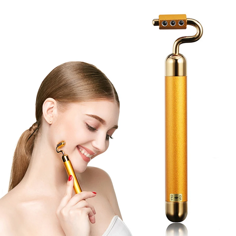 Германий роликовый массажер лица вибрации Лифт Фирма кожи цвета: золотистый