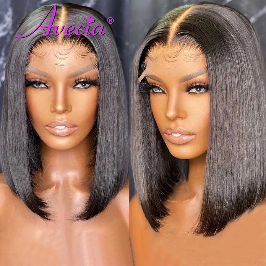 

Straight Bob Wig Lace Frontal Human Hair Wig Prepluck For Woman Remy 13X4 Front Short Bob Wigs 180 Density Transparent Lace Wig