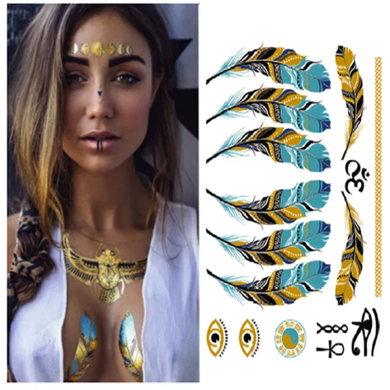 1 лист блестящих металлических золотых перьев в стиле бохо блестящие ювелирные