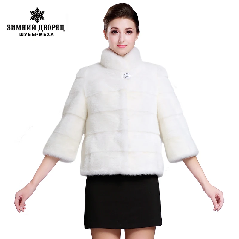 Новая мода Дамы норковые шубы фонарь Рукав Мандарин Воротник Мода Тонкий Мех