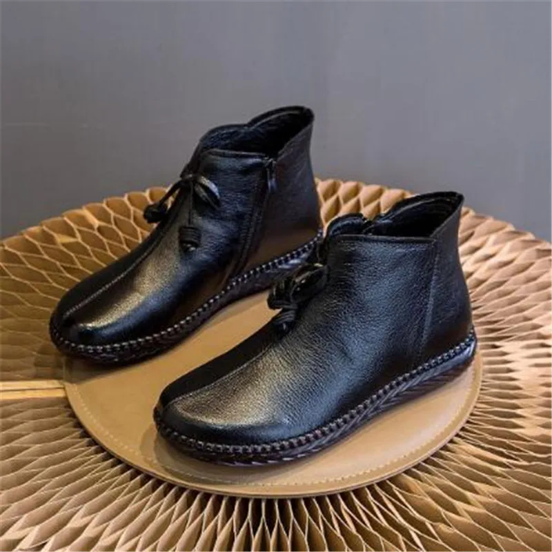 

2020 New Autumn Winter Women Boots Warm Shoes Casual Boots Sweet Bow Fashion Sneakers Flat Comfort Genuine Leather Ankle Boots