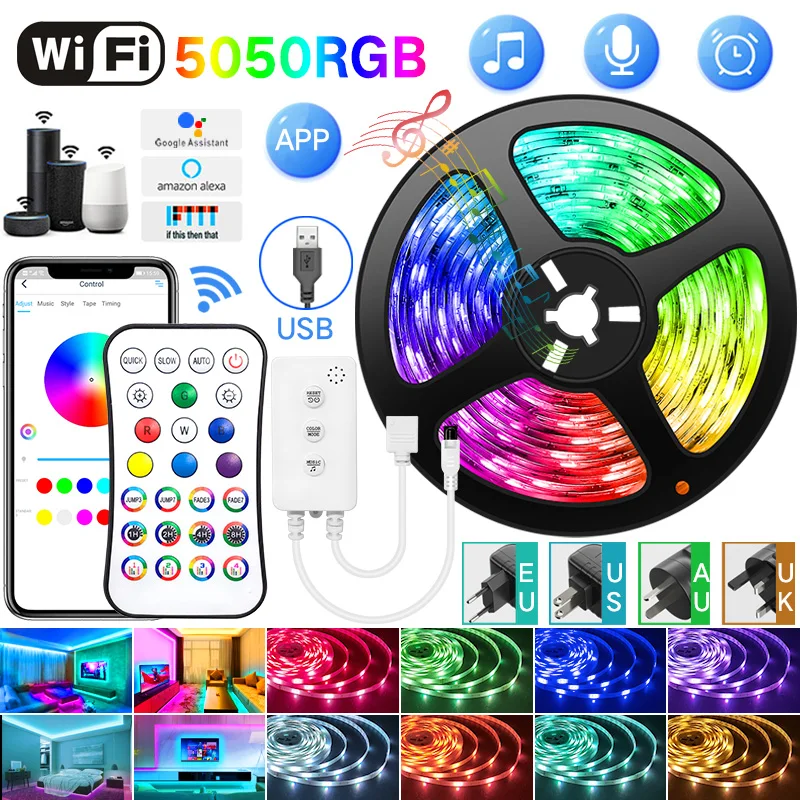 WIFI USB LED Strip Light 5050 SMD DC5V RGB Lights Flexible Lamp Tape Ribbon Bluetooth TV Desktop Diode | Лампы и освещение