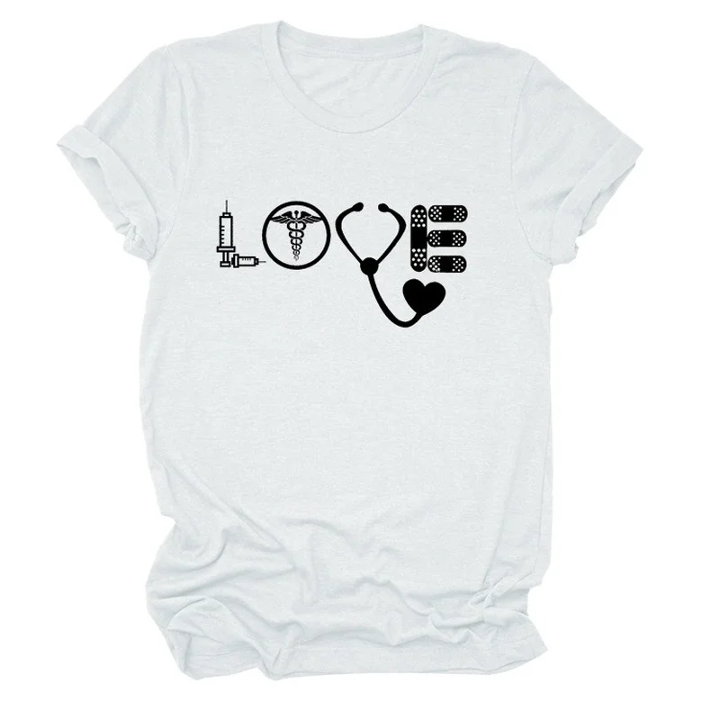 

Stethoscope Love Letter Print Women T Shirt Short Sleeve O Neck Loose Women Tshirt Ladies Tee Shirt Tops Clothes Camisetas Mujer