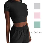 Повседневный однотонный облегающий комплект из 2 предметов, 4 цвета, летняя и осенняя женская футболка с коротким рукавом, Короткие комплекты из двух предметов, спортивный комплект для йоги