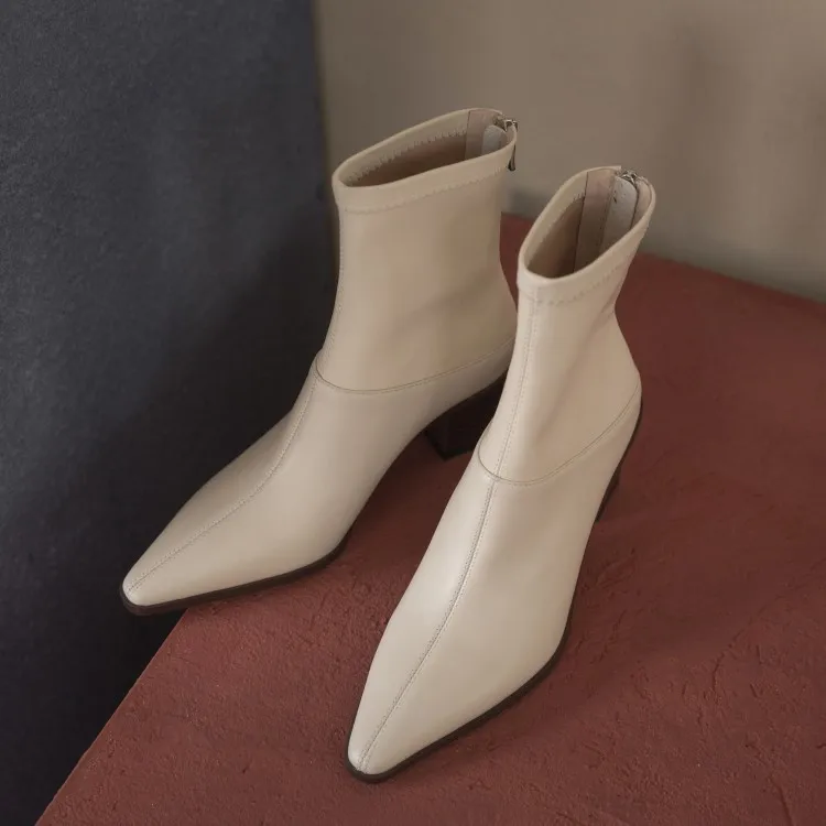 

boots 2020 new leather boots thin Women's high heel elastic and versatile thick heel fashion single boot women's