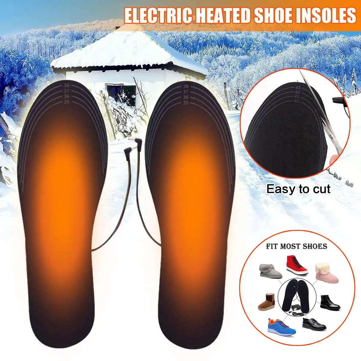 

USB перезаряжаемая Подогреваемая стелька, электрическая грелка для ног, подогреватель для ног, можно разрезать, грелка для зимних видов спор...