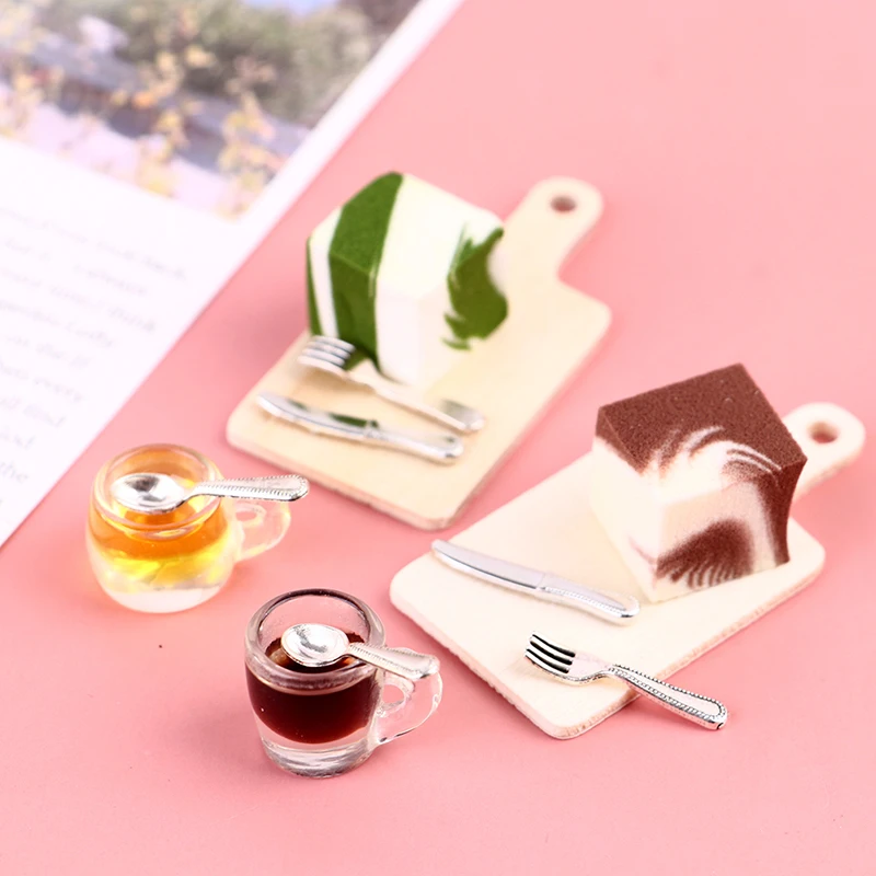 

1 Set 1:12 Dollhouse Tray Mousse Chocolate Cake Set Tableware Kitchen Food Accessories