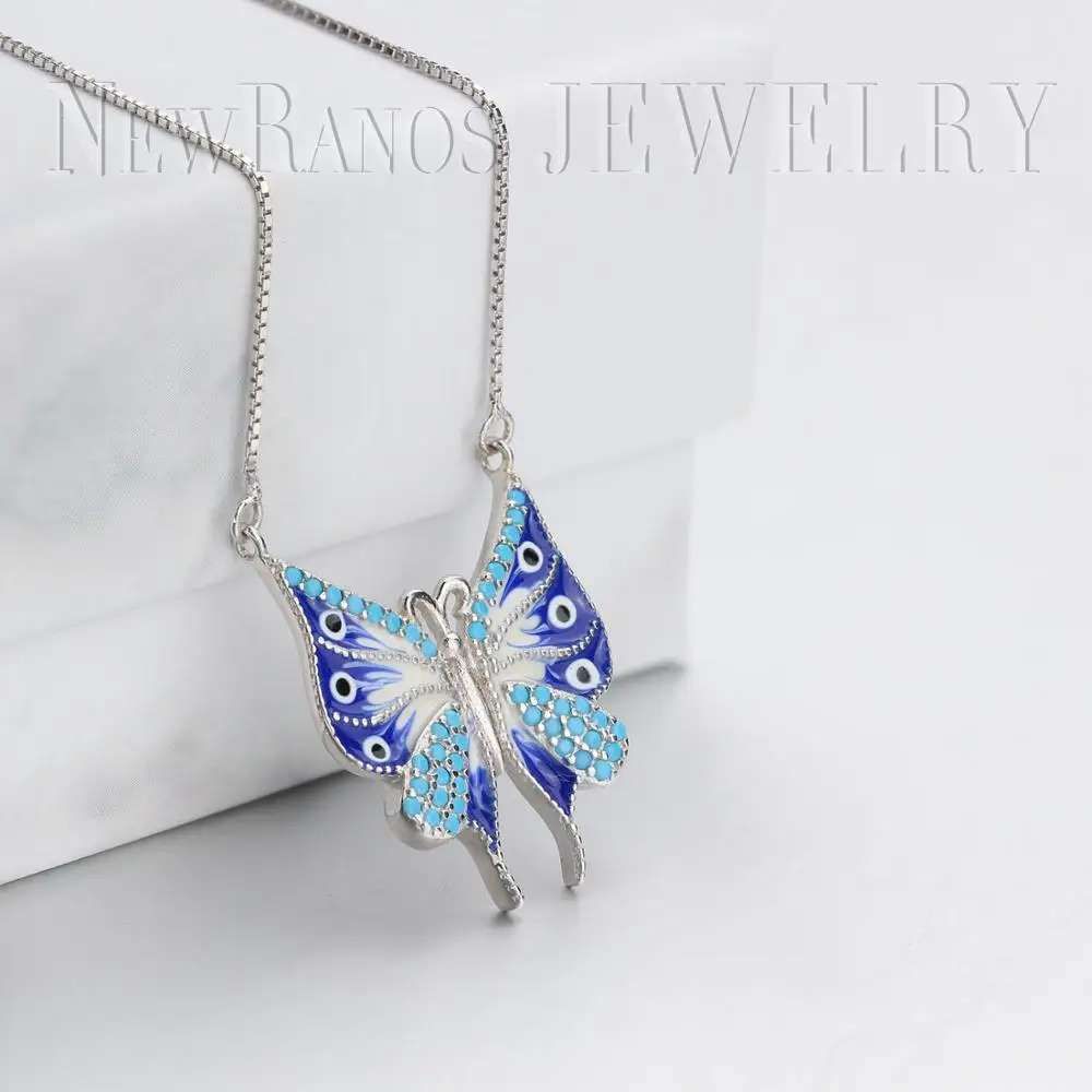 Женское ожерелье из серебра 925 пробы с синей бабочкой|Ожерелья подвеской| |