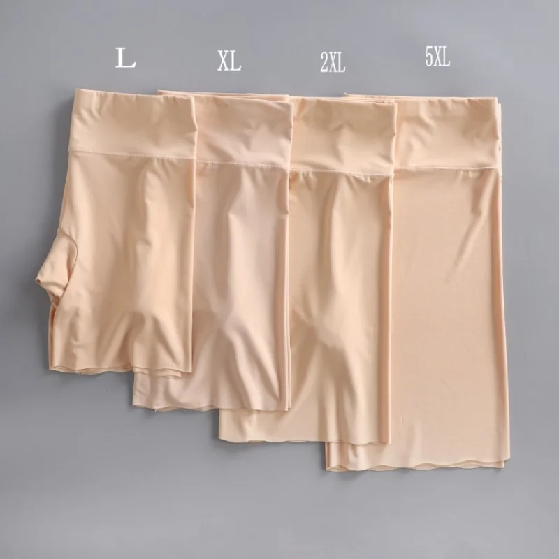 

High waist ice silk safety short pants large size 5XL women's summer thin seamless underwear sports knee length bottoming pants
