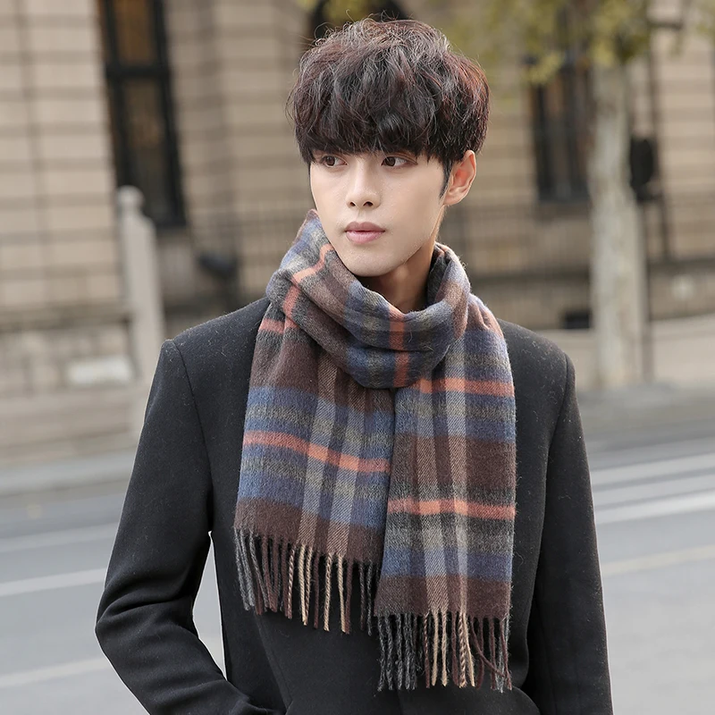 Winter Wool Scarf for Man Tassels Plaid Wool Wraps and Shawls Warm Soft Echarpe Homme Bufanda Hombre Soft Warm Winter Scarves