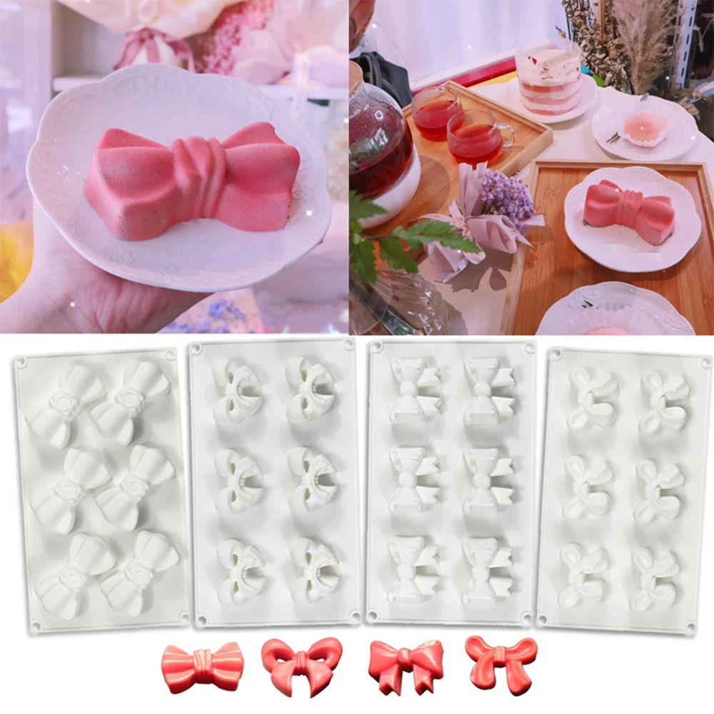 

6 Cavity 3D Bow Silicone Mousse Mould DIY Baking Pastry Jelly Pudding Chocolate Mold Cake Decorating Tools Kitchen Accessories