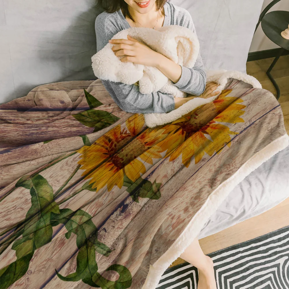 Зимнее кашемировое шерстяное одеяло Подсолнух Деревенское покрывало фланелевое
