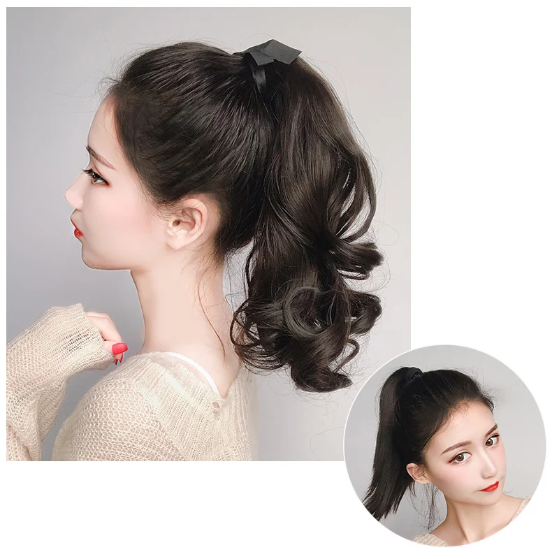 Кудрявый хвост на шнурке черные коричневые синтетические накладные волосы