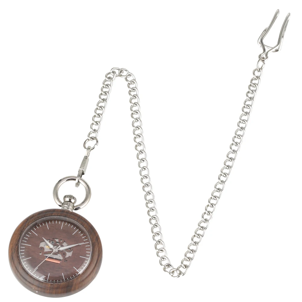 Large Hollow-out Dial Quartz Pendant Watch for Men Great Dark Brown Ebony Pocket WatchAvailable Luminous Pointers Watches | Наручные часы
