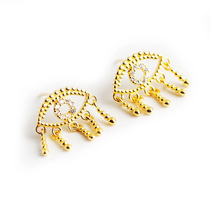 

Zircon 100% 925 Sterling Silver Inset With Diamond Gold Devil Eye Stud Earrings Eye Earpiece Jewelry for Women