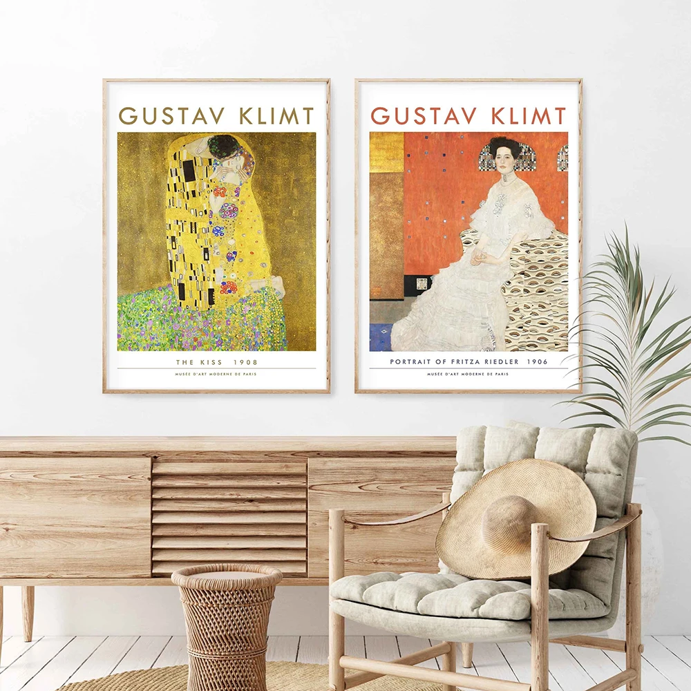 

Gustav Klimt Art Exhibition Poster Vintage Classic Artwork Canvas Print Abstract Painting Museum Wall Picture Living Room Decor