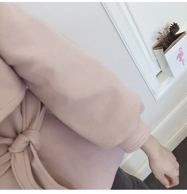 

JCHB 2021 Wool Short Sweet Blend Warm Ladies Coat Loose Belt Solid Women's Jacket Full Sleeve Korean Womens Fashion Coat
