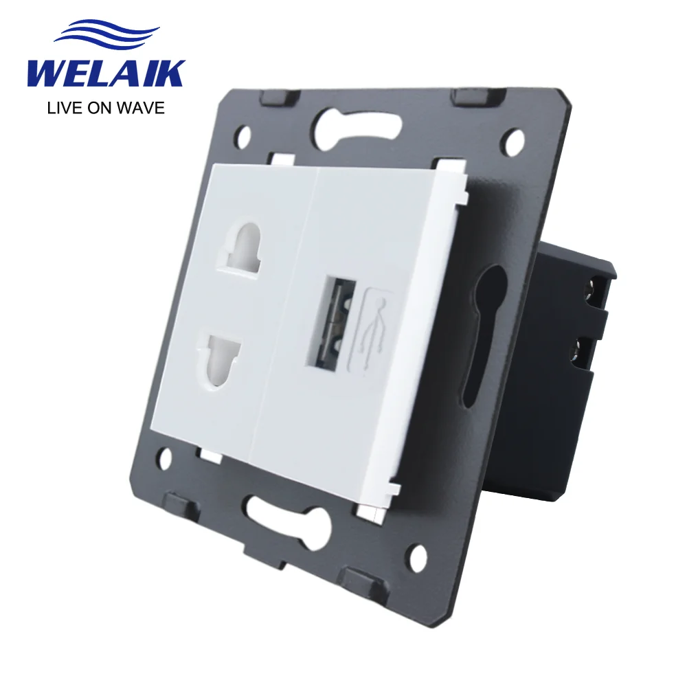 

Welaik ЕС Стандартный 2 отверстия многофункциональный разъем и USB разъем Комплектующие для самостоятельной сборки белый розетки Запчасти без Стекло панель A8TSUSW