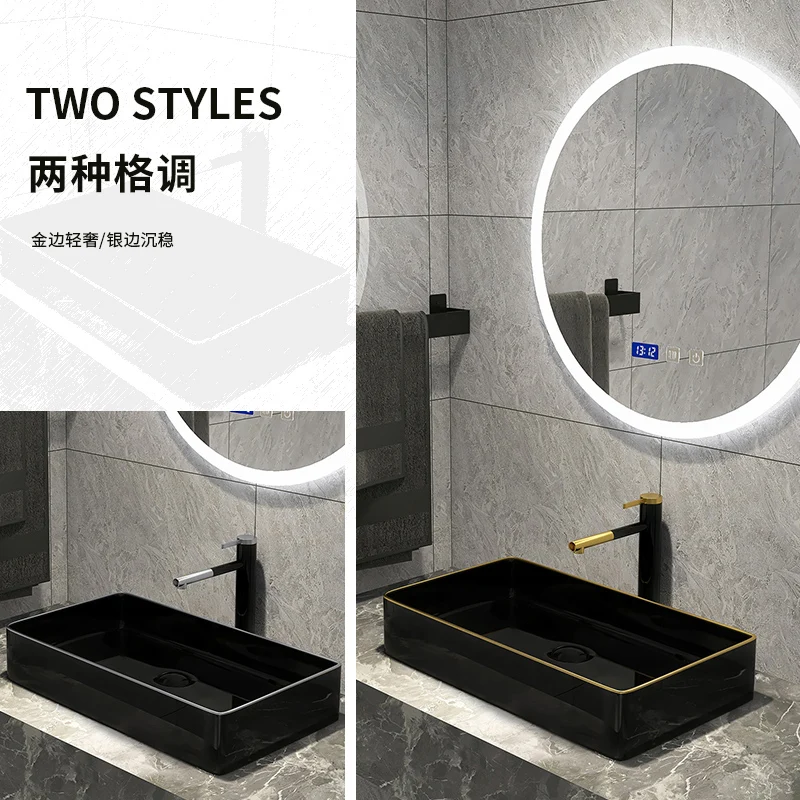 Черная керамическая Столешница для балкона квадратная простая раковина ванной