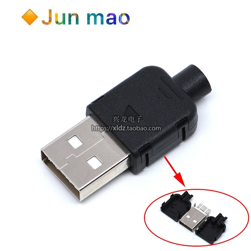 

10 комплектов «сделай сам», USB 2,0, разъем типа А, штекер, 4 контакта, сборный адаптер, гнездо, паяльный тип, Черный Пластиковый корпус для подклю...