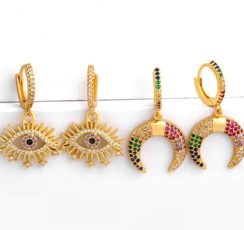 Серьги-кольца с фианитом медные позолоченные серьги-гвоздики yujh4 - Цена: 276.4