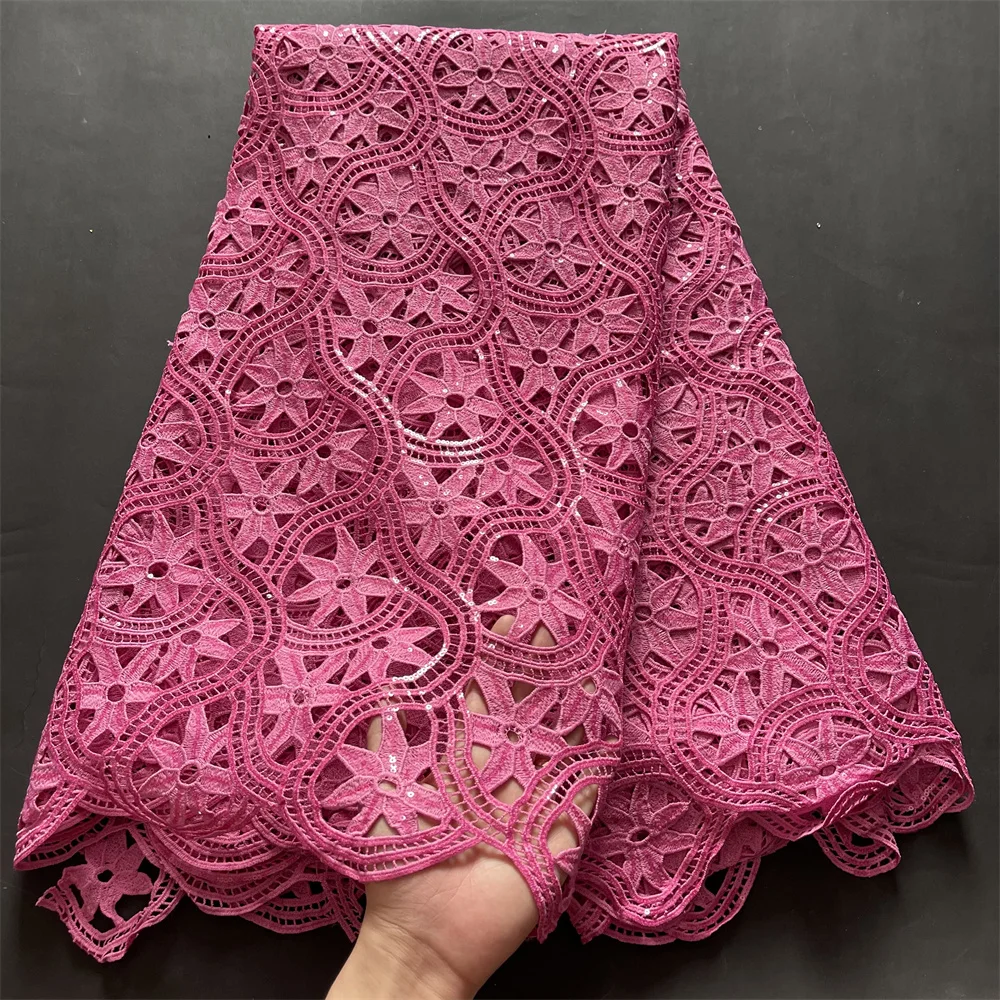 

2021 Latest High Quality African Nigerian Tulle Lace Fabric Embroidery Party Dress Sequins French Guipure Cotton Wedding 5Yard