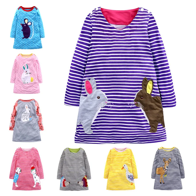 

Baby Girls Dresses Clothes Cotton Animal Appliqued Children Dress Spring Autumn Casual Toddler Princess Costume 1-8Y C0037