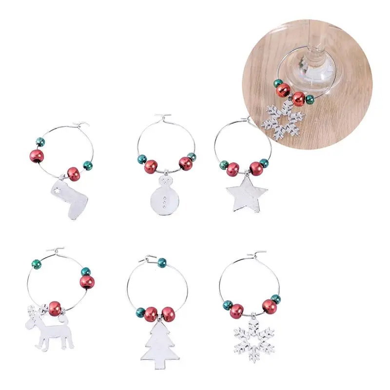 6 шт. подвески для бокала вина кольца рождественские тематические стеклянные