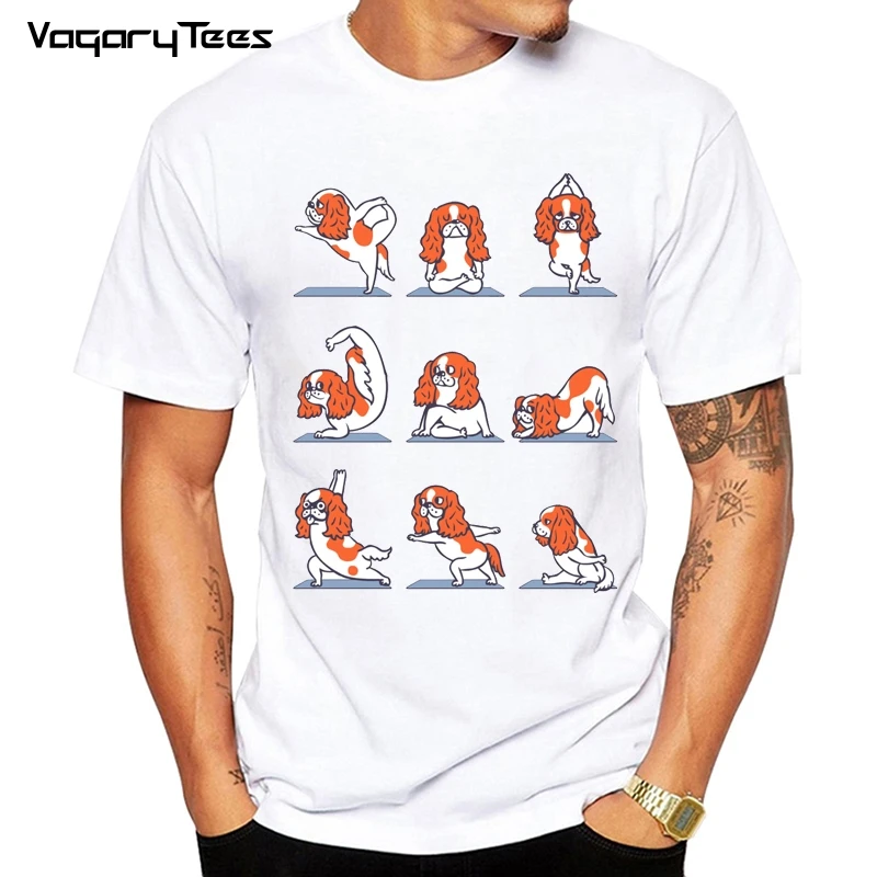 

VagaryTees Men's Funny pug dogs exercise Design Cocker Spaniel Corgi Print T-shirt Summer Hipster White Outfits Streetwear