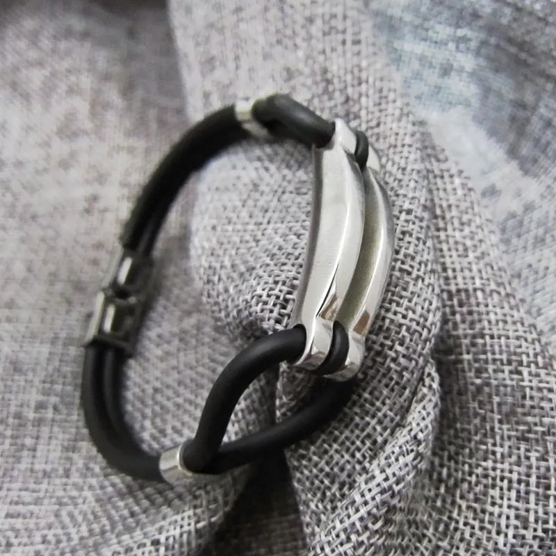 Браслет мужской из натуральной силикона и резины ажурное украшение нержавеющей