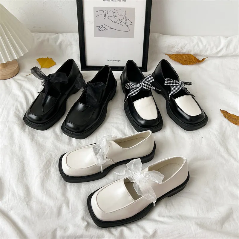 

Лоферы женские с бантом, повседневные туфли-оксфорды, без застежки, квадратный носок, платье-бабочка, Ретро стиль, без застежки, лето